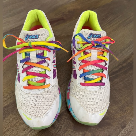 Asics Women’s White Running Shoes with Purple, Mint & Neon Accents Size 7.5 - Picture 2 of 5